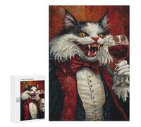 300 PCS Rompecabezas para Adolescentes Vampire Cat with Wine Glass -1 Rompecabezas para Adultos Que Mejoran La Memoria Juegos De Ingenio Familiares Difíciles Y Desafiantes 300 PCS