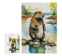 300 PCS Rompecabezas para Adolescentes Watercolor Beaver by The River Rompecabezas para Adolescentes Juegos Divertidos Análisis Y Lógica Cumpleaños 300 PCS