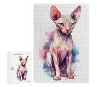 300 PCS Rompecabezas para Adolescentes Watercolor Sphynx Cat Art Rompecabezas para Adultos Juego Práctico Difícil Difícil Único Cumpleaños Y Regalos 300 PCS