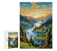 300 PCS Rompecabezas para Adolescentes Waterfall Valley Sunset Rompecabezas para Adultos Juego Práctico Desafío Difícil Cumpleaños Y Navidad 300 PCS