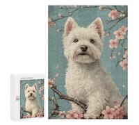 300 PCS Rompecabezas para Adolescentes Westie Dog with Cherry Blossoms Floral White Pup Rompecabezas Juegos Relajantes Desafío Difícil Desafiante De Completar 300 PCS