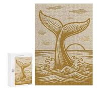 300 PCS Rompecabezas para Adolescentes Whale Tail with Sun and Waves Golden Beige Rompecabezas para Adultos Juego Práctico Difícil Interacción Entre Padres E Hijos 300 PCS