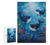 300 PCS Rompecabezas para Adolescentes Whales and Fish Underwater Illustration Rompecabezas para Adultos Juegos De Relajación Decoración De Pared Ayuda A Ejercitar El Cerebro 300 PCS