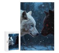 300 PCS Rompecabezas para Adolescentes White and Black Wolves in Snow Rompecabezas para Adultos Juegos Familiares Desafío Difícil Ayuda A Ejercitar El Cerebro 300 PCS