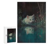 300 PCS Rompecabezas para Adolescentes White Kitten by The Pond Rompecabezas Juegos Relajantes Pero Divertidos Y Humorísticos Cumpleaños Y Navidad 300 PCS