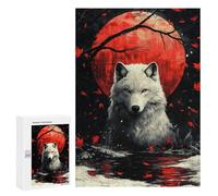 300 PCS Rompecabezas para Adolescentes White Wolf Red Moon Rompecabezas para Adultos Regalos De Cumpleaños Juego Familiar Apto para Personas De 14 Años En Adelante 300 PCS
