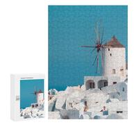 300 PCS Rompecabezas para Adolescentes Windmill in Santorini Juegos Familiares De Rompecabezas para Adultos Que Mejoran La Memoria Ayudan A Ejercitar El Cerebro 300 PCS