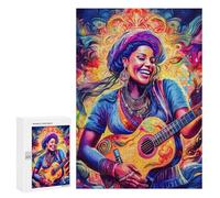 300 PCS Rompecabezas para Adolescentes Woman Playing Guitar Psychedelic Rompecabezas para Adultos Juegos Familiares Desafío Difícil Ayuda A Ejercitar El Cerebro 300 PCS