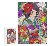 300 PCS Rompecabezas para Adolescentes Zen Kimono Flower Girl Art Rompecabezas para Adultos Juegos Familiares Desafío Difícil Ayuda A Ejercitar El Cerebro 300 PCS