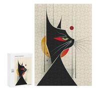 300 PCS Rompecabezas para Adultos Abstract Black Cat Vector Portrait with Red Eyes Rompecabezas para Adultos Juguetes De Bricolaje Decoración del Hogar Difíciles Y Desafiantes 300 PCS