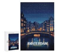 300 PCS Rompecabezas para Adultos Amsterdam Netherlands Night Cityscape Rompecabezas para Adultos Juguete Decoración De Pared Arte De Pared Desafiante De Completar 300 PCS