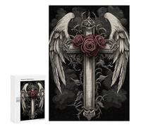 300 PCS Rompecabezas para Adultos Angel Wings Gothic Cross Roses Rompecabezas para Adultos Juguete Decoración De Pared Decoración del Hogar 300 PCS
