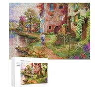 300 PCS Rompecabezas para Adultos Autumn Village Scene with Boy and Wheelbarrow Rompecabezas para Adultos Juegos De Relajación Regalo De Cumpleaños Cumpleaños Y Navidad 300 PCS