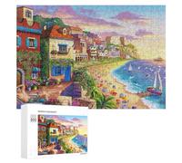 300 PCS Rompecabezas para Adultos Beachside Village Sunset Scene Rompecabezas para Adultos Juguete Decoración De Pared Pero Divertido Y Humorístico Desafiante De Completar 300 PCS
