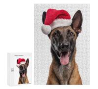 300 PCS Rompecabezas para Adultos Belgian Malinois Dog with Santa Hat Portrait Rompecabezas para Adultos Juegos De Relajación Regalos para Mujeres Regalos De Cumpleaños 300 PCS
