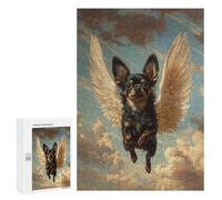 300 PCS Rompecabezas para Adultos Black Chihuahua with Angel Wings Remembrance Art Rompecabezas para Adultos Juegos Divertidos Alivia El Estrés Desafiante De Completar 300 PCS