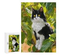 300 PCS Rompecabezas para Adultos Black & White Cat in Apple Tree Rompecabezas para Adultos Juguetes De Bricolaje Corte De Precisión Cumpleaños Y Navidad 300 PCS