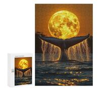 300 PCS Rompecabezas para Adultos Blue Whale Tail Moon Humpback Whale Rompecabezas para Adultos Juegos Familiares Regalos para Mujeres Interacción Entre Padres E Hijos 300 PCS