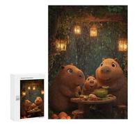 300 PCS Rompecabezas para Adultos Capybara Family Dinner in The Rain Rompecabezas para Adultos Juguetes Antiestrés Una Obra De Arte Difícil Y Desafiante 300 PCS
