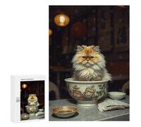 300 PCS Rompecabezas para Adultos Cat in Bowl with Asian Decor Rompecabezas para Adultos Juegos Relajantes Corte De Precisión Cumpleaños Y Navidad 300 PCS