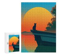 300 PCS Rompecabezas para Adultos Cat on A Boat at Sunset Rompecabezas para Adultos Juegos Divertidos Alivia El Estrés Desafiante De Completar 300 PCS