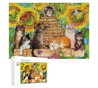 300 PCS Rompecabezas para Adultos Cats and Sunflowers A Whimsical Garden Scene Rompecabezas para Adultos Juegos De Relajación Regalo De Cumpleaños Cumpleaños Y Navidad 300 PCS