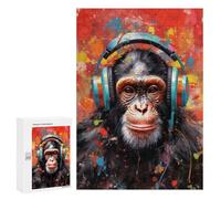 300 PCS Rompecabezas para Adultos Chimpanzee with Headphones Rompecabezas para Adultos Juguete Decoración De Pared Mejora Los Recuerdos Regalos para Amigos Y Familiares 300 PCS