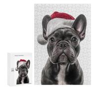 300 PCS Rompecabezas para Adultos Christmas French Bulldog with Santa Hat Rompecabezas para Adultos Juguetes Antiestrés Una Obra De Arte Difícil Y Desafiante 300 PCS