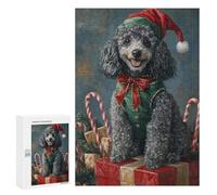 300 PCS Rompecabezas para Adultos Christmas Poodle with Santa Hat Rompecabezas para Adultos para La Diversión Familiar para Cumpleaños, Navidad, Juego De Desafío Único 300 PCS