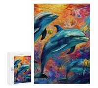 300 PCS Rompecabezas para Adultos Colorful Dolphins Underwater-4 Rompecabezas para Adultos Juguete Decoración De Pared Pero Divertido Y Humorístico Desafiante De Completar 300 PCS