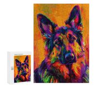 300 PCS Rompecabezas para Adultos Colorful German Shepherd Portrait Rompecabezas para Adultos Juegos Divertidos Alivia El Estrés Desafiante De Completar 300 PCS