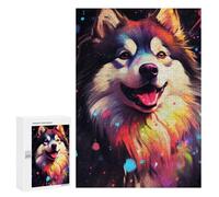 300 PCS Rompecabezas para Adultos Colorful Husky Art Print Rompecabezas para Adultos Mejora La Memoria Actividades Divertidas En Casa 300 PCS