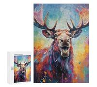 300 PCS Rompecabezas para Adultos Colorful Moose Portrait Rompecabezas para Adultos Juguete Decoración De Pared Pero Divertido Y Humorístico Desafiante De Completar 300 PCS