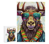 300 PCS Rompecabezas para Adultos Colorful Moose with Sunglasses Rompecabezas para Adultos Juegos De Relajación Regalo De Cumpleaños Cumpleaños Y Navidad 300 PCS