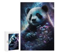 300 PCS Rompecabezas para Adultos Cosmic Panda with Flowers Rompecabezas para Adolescentes: Mejora La Memoria. Cada Pieza Es Única: Juguetes Educativos De Aprendizaje 300 PCS