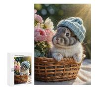 300 PCS Rompecabezas para Adultos Cute Bunny in Basket with Flowers Rompecabezas para Adolescentes Regalo De Cumpleaños Ayuda A Ejercitar El Cerebro Juego Desafiante Regalos 300 PCS