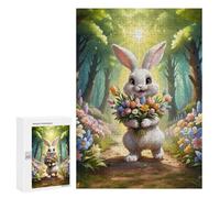 300 PCS Rompecabezas para Adultos Cute Bunny with Flowers in Forest Rompecabezas para Adultos Juegos Divertidos Corte De Precisión Regalos De Cumpleaños Y Únicos 300 PCS