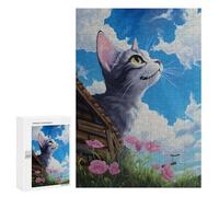 300 PCS Rompecabezas para Adultos Cute Cat Look at The Sky Rompecabezas para Adultos Juegos De Relajación Carrera De Velocidad De Manos 300 PCS