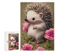 300 PCS Rompecabezas para Adultos Cute Hedgehog with Pink Roses Rompecabezas Juguetes Antiestrés Regalos para Mujeres Difíciles Y Desafiantes 300 PCS