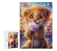 300 PCS Rompecabezas para Adultos Cute Lion Cub with Cotton Candy Juego Familiar De Rompecabezas Análisis Y Lógica Interacción Entre Padres E Hijos 300 PCS