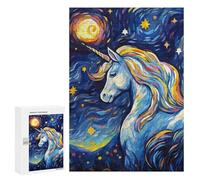 300 PCS Rompecabezas para Adultos Cute Starry Night Unicorn Rompecabezas para Adultos Juguetes Antiestrés Una Obra De Arte Difícil Y Desafiante 300 PCS