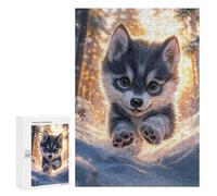 300 PCS Rompecabezas para Adultos Cute Wolf Pup in Snow Juego Familiar De Rompecabezas Análisis Y Lógica Interacción Entre Padres E Hijos 300 PCS