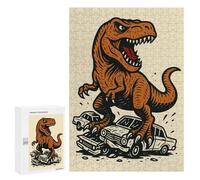 300 PCS Rompecabezas para Adultos Dinosaur Crushing Cars Illustration Rompecabezas para Adultos Juguete Decoración De Pared Arte De Pared Desafiante De Completar 300 PCS