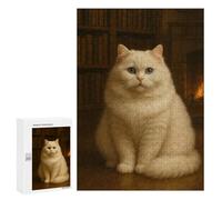 300 PCS Rompecabezas para Adultos Elegant White Cat by Fireplace Rompecabezas para Adultos Juego De Ingenio Pero Divertido Y Humorístico Actividades Divertidas En Casa, 300 PCS