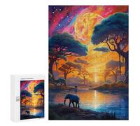 300 PCS Rompecabezas para Adultos Elephant Serenity A Vibrant Sunset Scene Rompecabezas para Adultos Juguete Decoración De Pared Pero Divertido Y Humorístico Desafiante De Completar 300 PCS