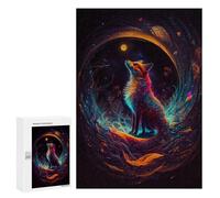 300 PCS Rompecabezas para Adultos Enchanted Fox Gazing at The Moon Rompecabezas para Adultos Juguete Decoración De Pared Decoración del Hogar 300 PCS
