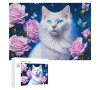 300 PCS Rompecabezas para Adultos Fantasy Cat with Roses and Butterflies Rompecabezas para Adultos Juguetes Antiestrés Decoración del Hogar Cumpleaños Y Navidad 300 PCS