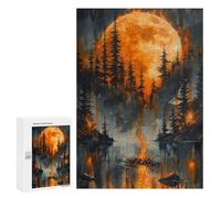 300 PCS Rompecabezas para Adultos Fiery Moon Forest Rompecabezas para Adultos Juegos Divertidos Alivia El Estrés Desafiante De Completar 300 PCS