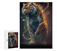 300 PCS Rompecabezas para Adultos Flaming Tiger Artwork -9 Rompecabezas para Adultos Juguete Decoración De Pared Mejora Los Recuerdos Regalos para Amigos Y Familiares 300 PCS