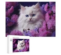 300 PCS Rompecabezas para Adultos Floral Fantasy White Cat with Blue Eyes Rompecabezas para Adultos Juguete Decoración De Pared Pero Divertido Y Humorístico Desafiante De Completar 300 PCS